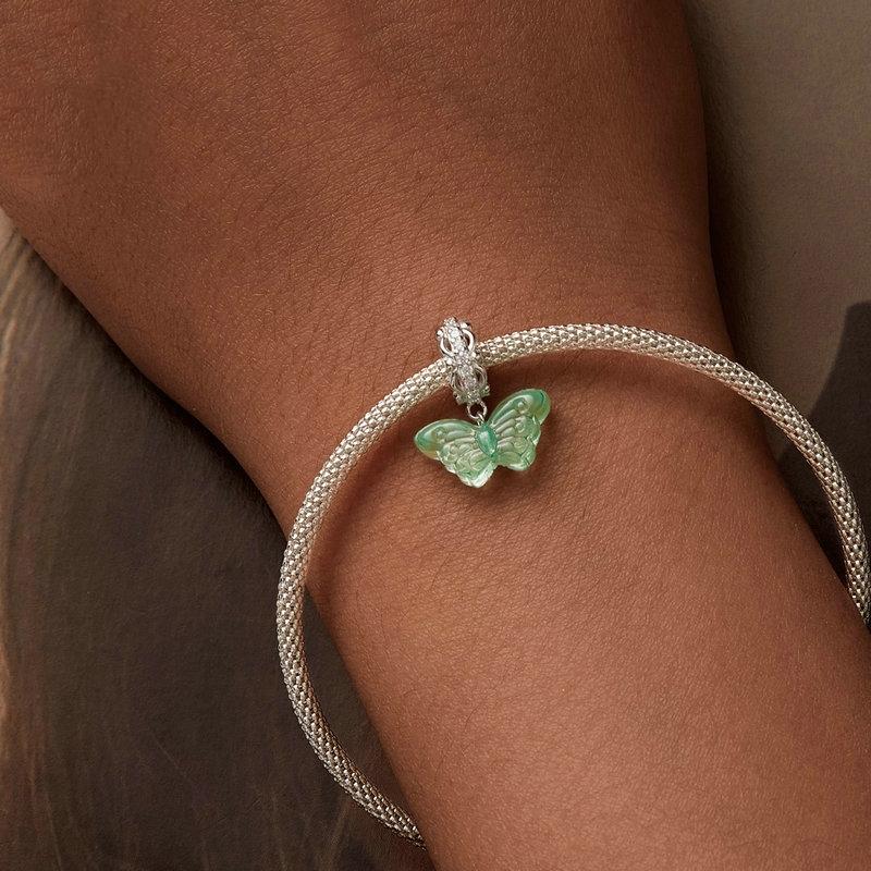 925 Sterling Silver Platinum Plated Zircon Butterfly Glass Pendant