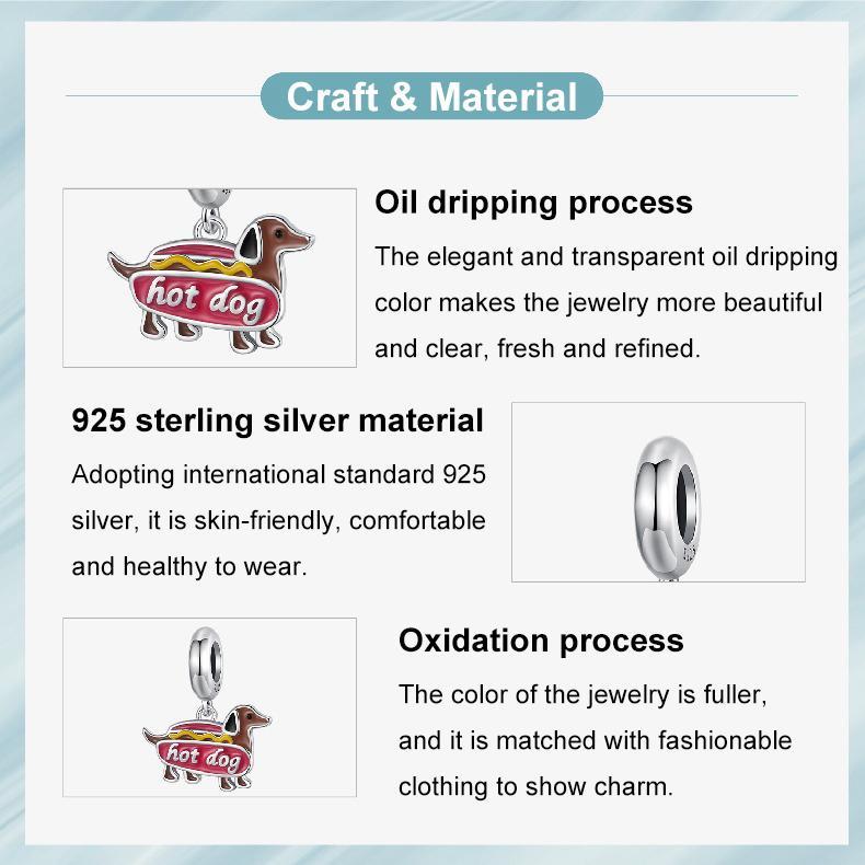 925 Sterling Silver Dachshund Pendant Animal Beads