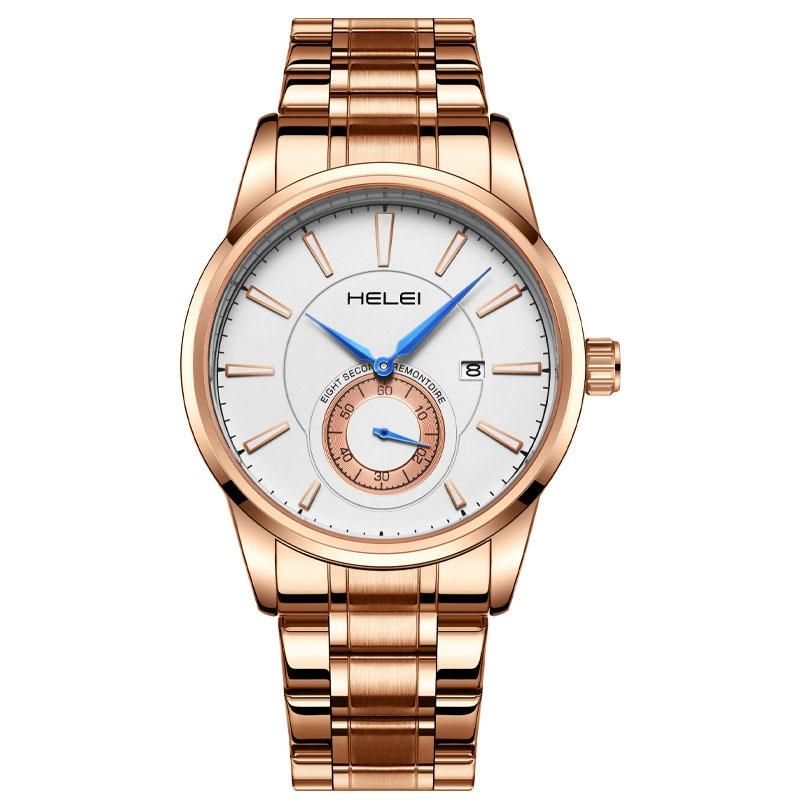 Waterproof Men Quartz Watch with Night Light - H9009b-g - Rose Gold White