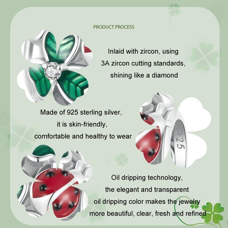 925 Sterling Silver Ladybug Clover Diy Beads