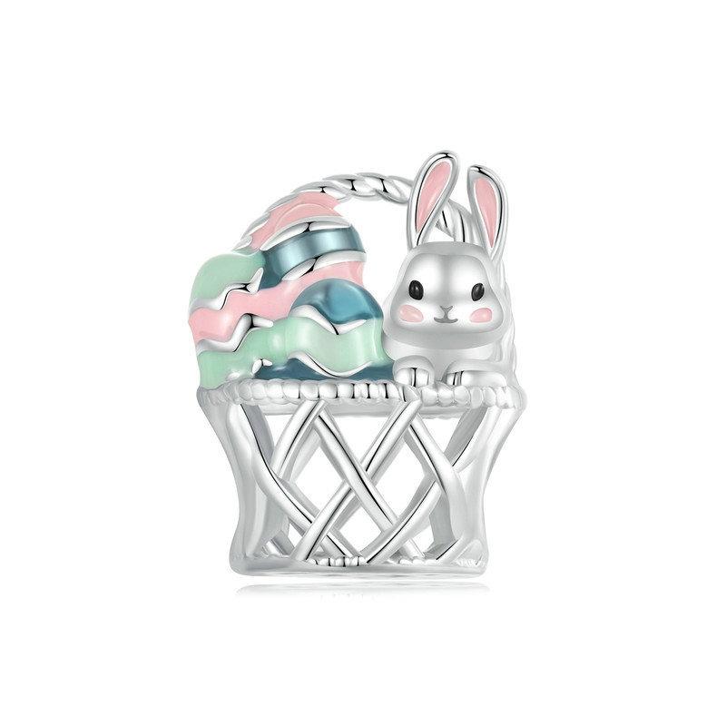925 Sterling Silver Easter Basket Egg Rabbit Beads