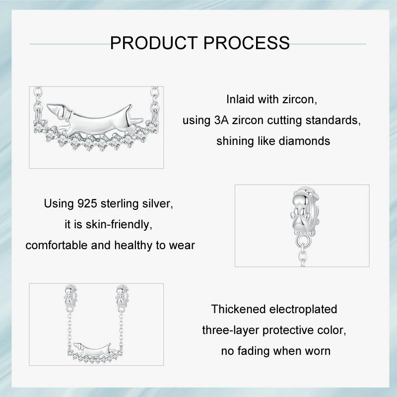 925 Sterling Silver Dachshund Beaded Bracelet