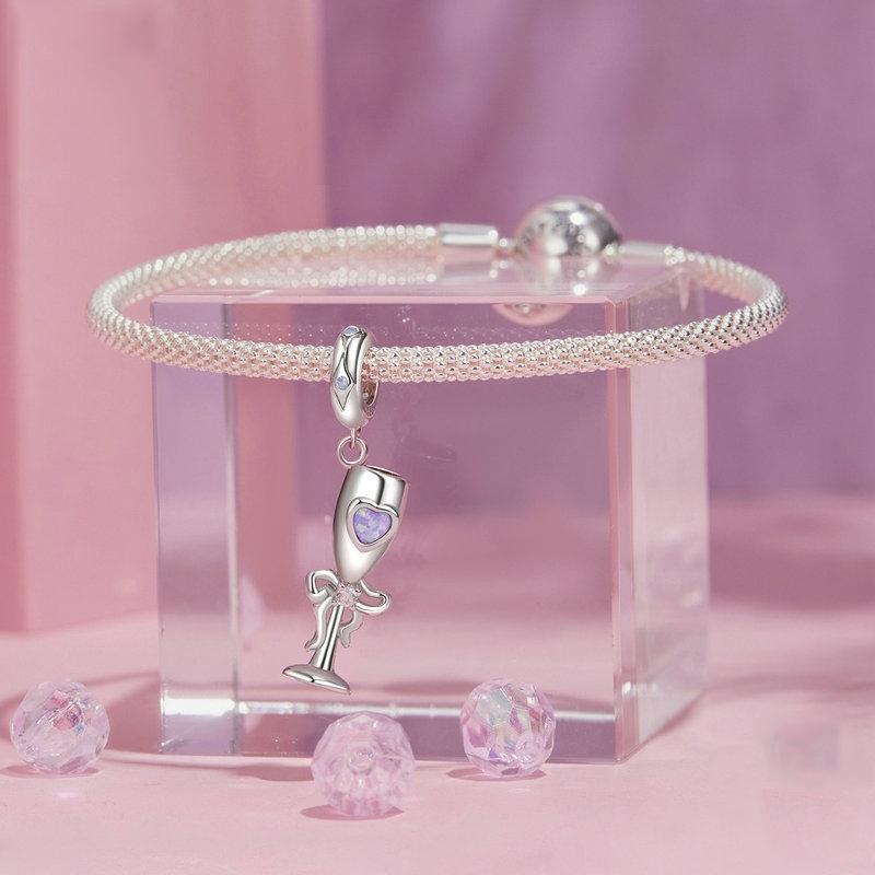 925 Sterling Silver Romantic Platinum Champagne Goblet Pendant