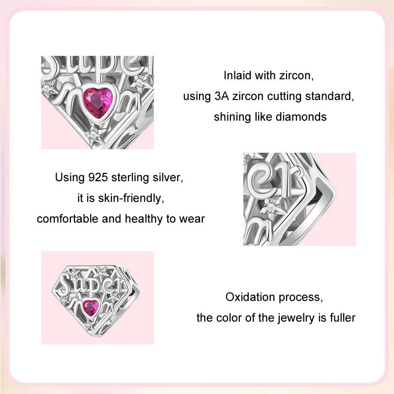 925 Sterling Silver Super Mom Diy Beaded Jewelry