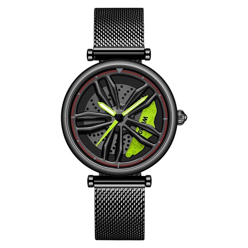 Women Quartz Watch with 3d Hollow out Wheel Design - Black Red