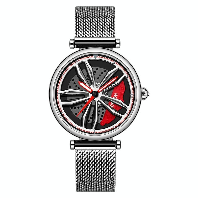Women Quartz Watch with 3d Hollow out Wheel Design - Black Red