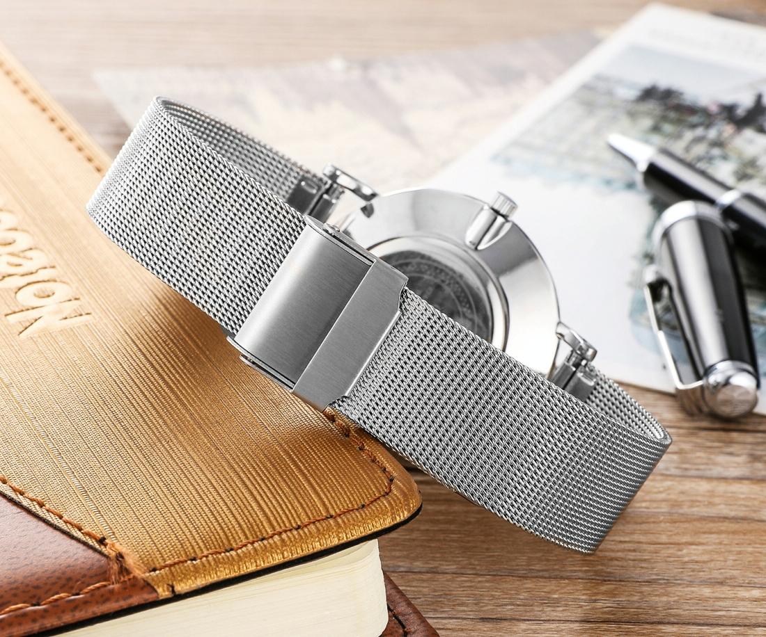 Stylish Men Quartz Watch with Stainless Steel Band - Round Dial Silver Alloy Case - Wa0736A