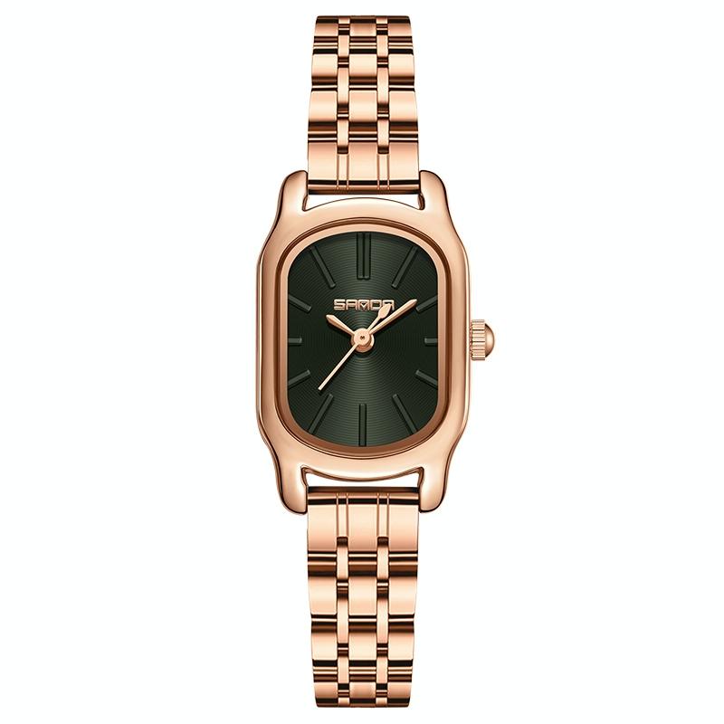 Waterproof Women Quartz Watch with Mini Dial and Steel Band - Green