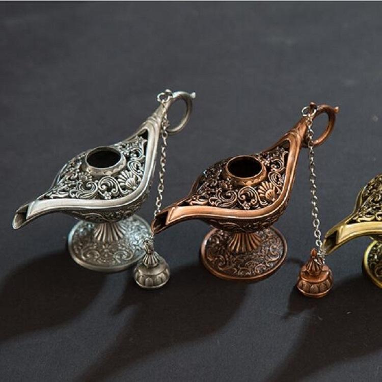 Metal Aladdin Magic Lamp Aromatherapy Home Decor Gift - Silver
