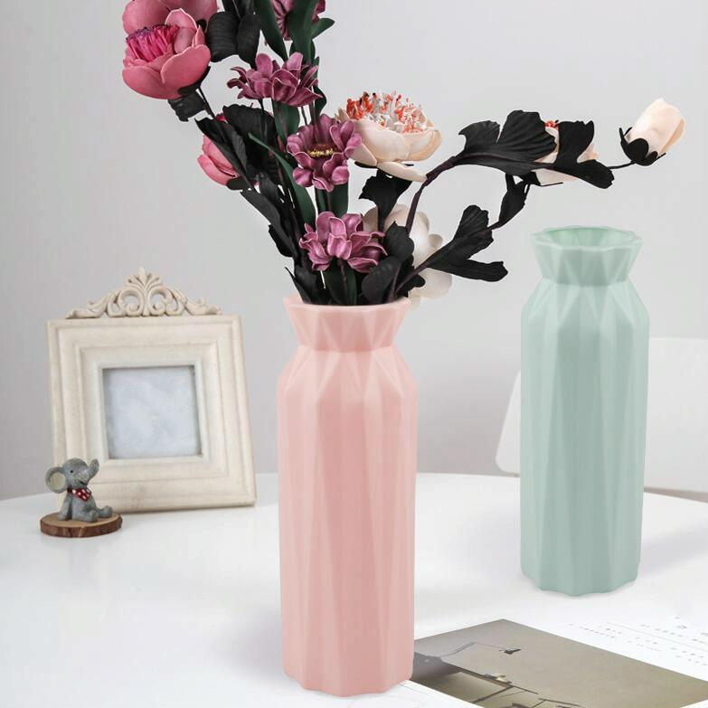 2-pack Plastic Round Vases - Simple Anti-fall Home Decor Ornaments - Gray