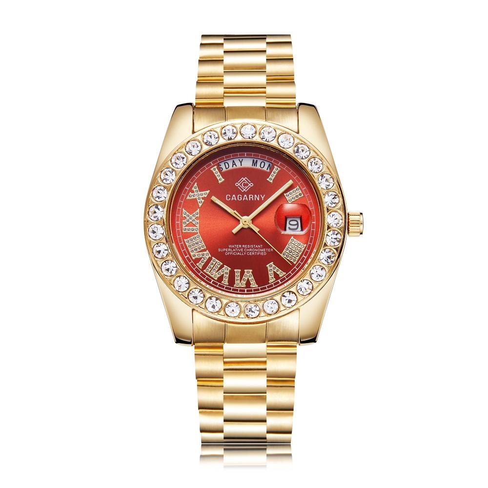 Men Quartz Watch with Diamond-encrusted Roman Numeral Dial - Gold Shell Black Dial