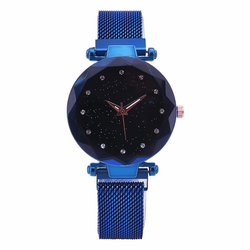 Starry Diamond Geometric Quartz Watch with Magnet Buckle - Luxury Mesh for Women - Black