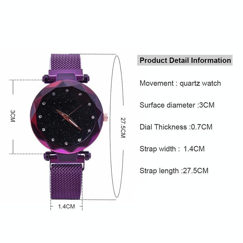 Starry Diamond Geometric Quartz Watch with Magnet Buckle - Luxury Mesh for Women - Black