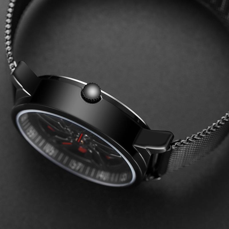 Men 360 Degree Hollow Dial Mesh Strap Quartz Watch - Spinning Design - Blue