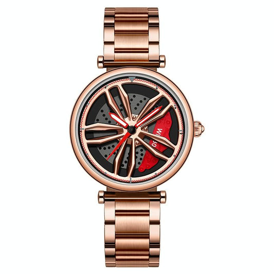 Stylish Steel Band Quartz Watch for Couples - Rose Gold