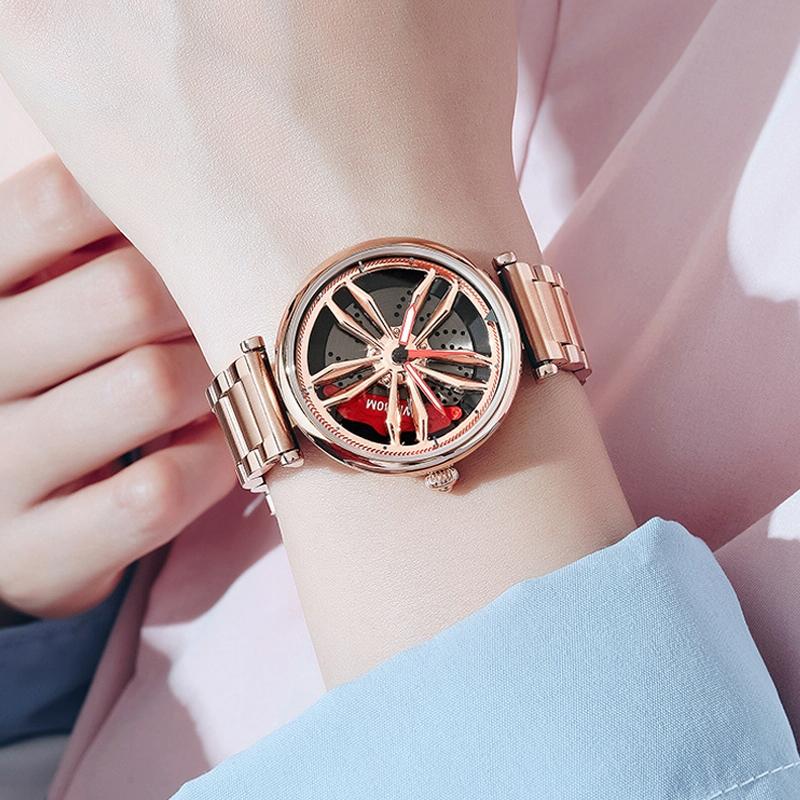 Stylish Steel Band Quartz Watch for Couples - Rose Gold