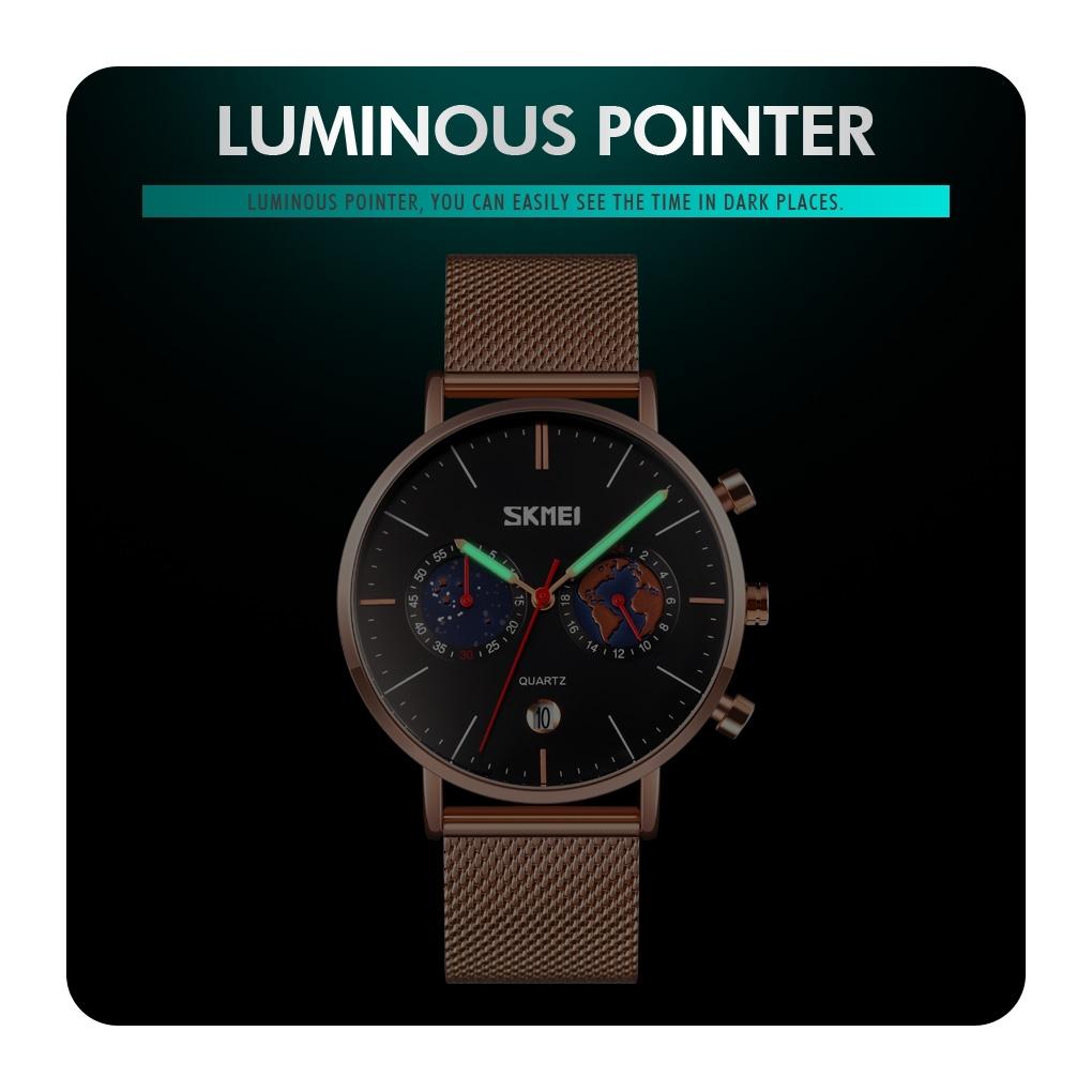 Men Stainless Steel Quartz Watch with Map Pattern Calendar - 9231 - Blue