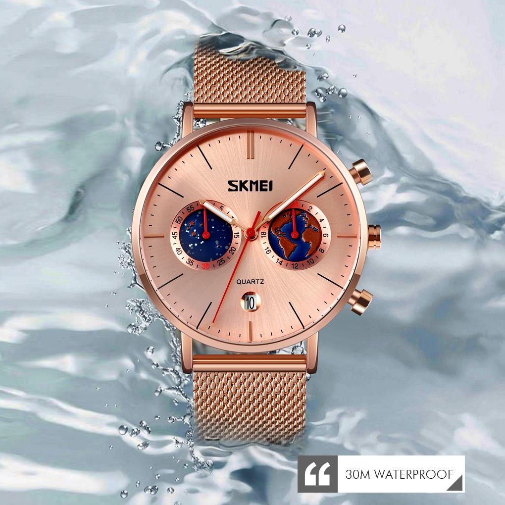 Men Stainless Steel Quartz Watch with Map Pattern Calendar - 9231 - Blue