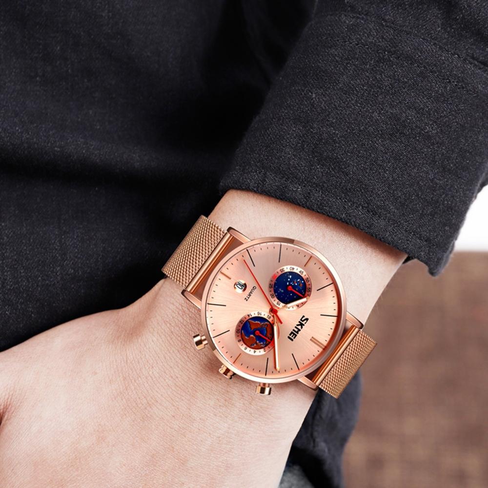 Men Stainless Steel Quartz Watch with Map Pattern Calendar - 9231 - Blue