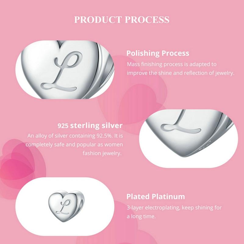 925 Sterling Silver Platinum Plated Love Letters Diy Beads In - V