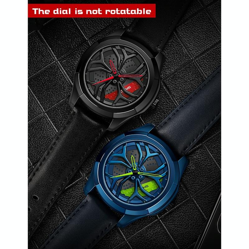 Men Mesh Belt Quartz Watch with 3d Hollow out Wheel - Blue Red