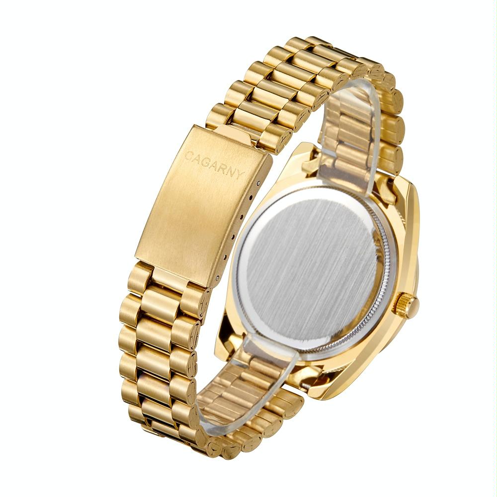 Men Quartz Watch with Diamond-encrusted Roman Numeral Dial - Gold Shell White Dial