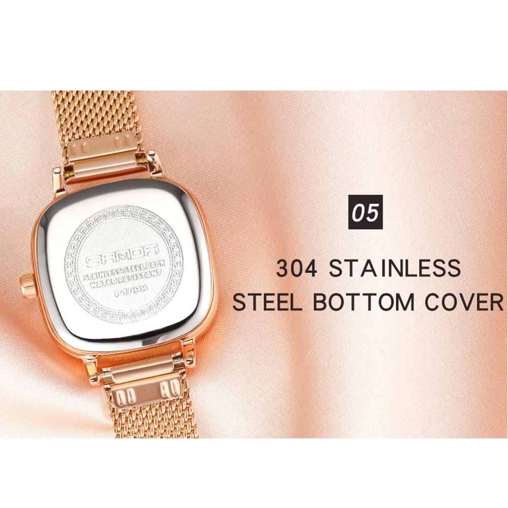 Women Oval Dial Quartz Watch with Simple Bar Scale - Mesh Belt Rose Gold