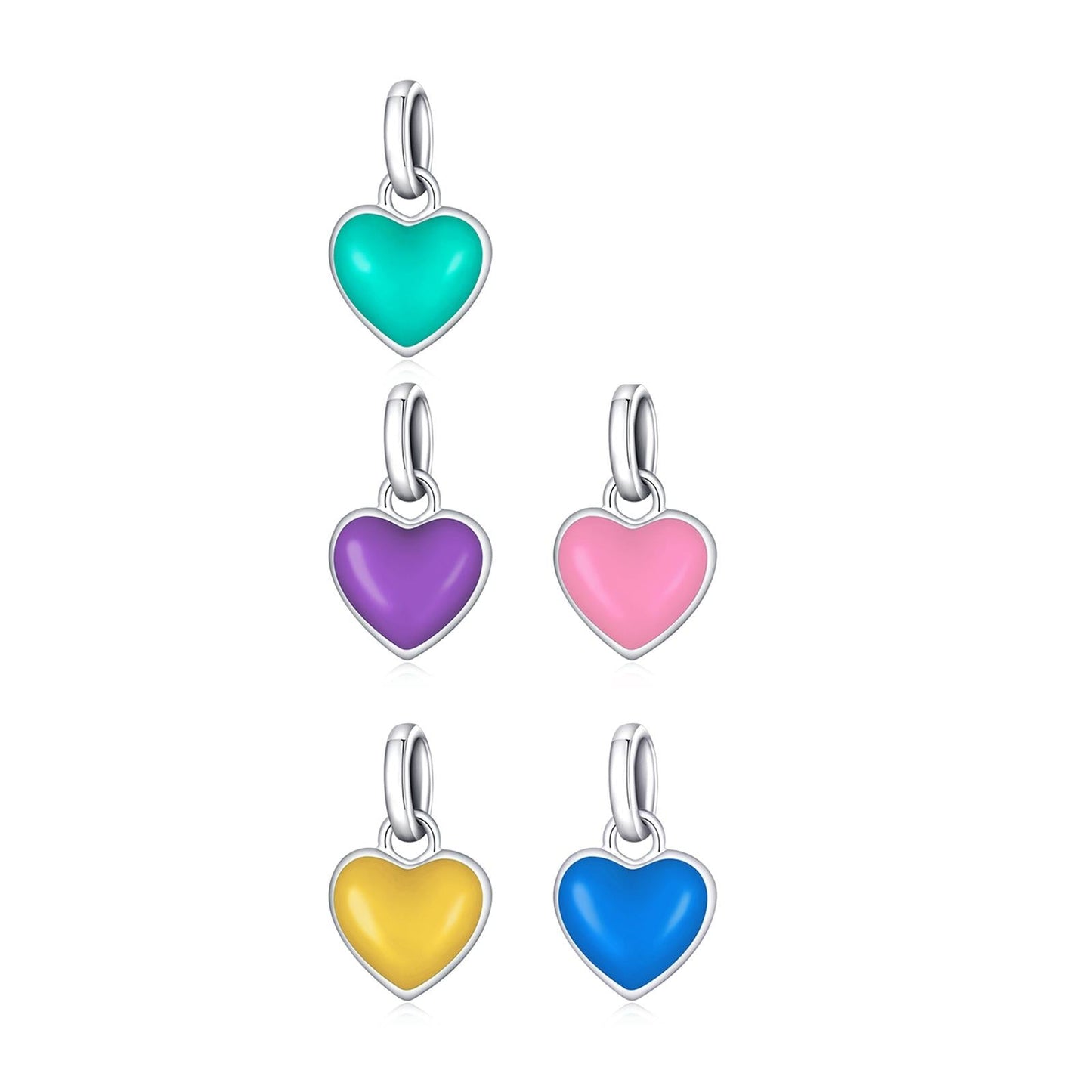 925 Sterling Silver Heart Pendant For Diy Bracelets & Necklaces - Purple