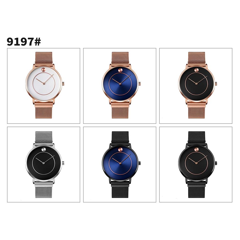 Women Metal Mesh Quartz Watch with Non-scale Dial - Silver Shell Black Surface