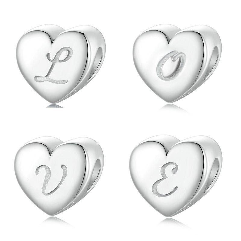 925 Sterling Silver Platinum Plated Love Letters Diy Beads In - E