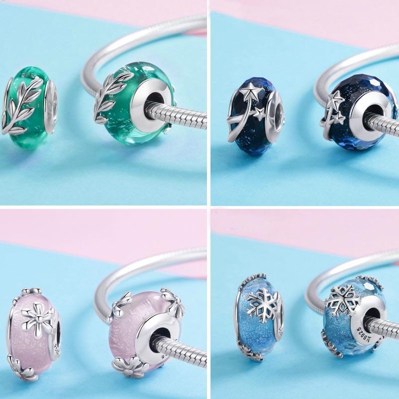 925 Sterling Silver Seasonal Glass Bead Bracelet Charms - Green