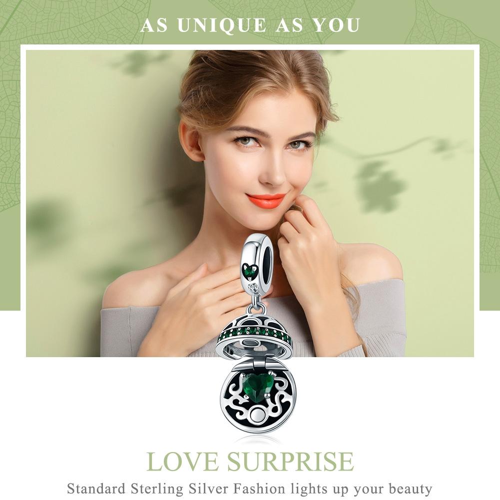 925 Sterling Silver Surprise Love Pendant For Diy Bracelets & Necklaces - Dark Green