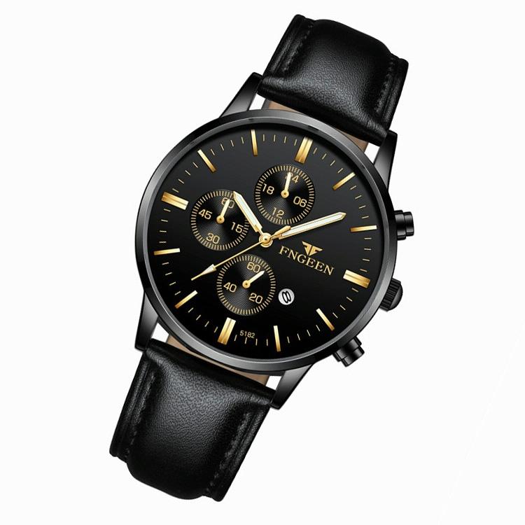 Men Three-eye Luminous Quartz Watch - Black / Gold