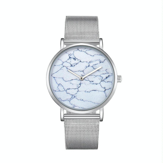 Stylish Men Quartz Watch with Stainless Steel Band - Round Dial Silver Alloy Case - Wa0736D
