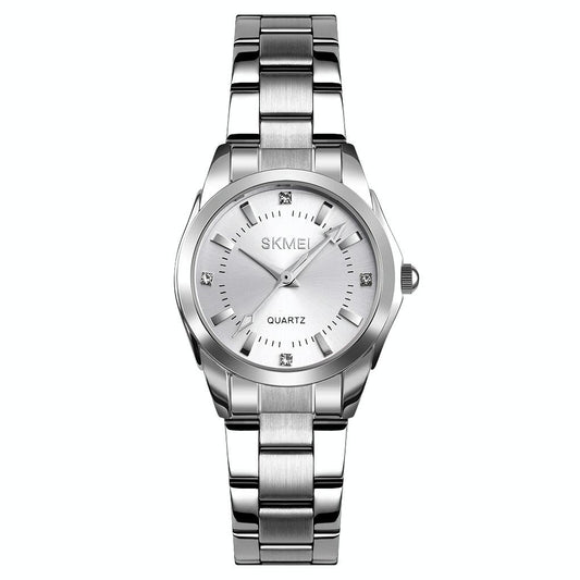 Waterproof Quartz Women Watch with Rhinestone Steel Strap - Delicate and Creative - White