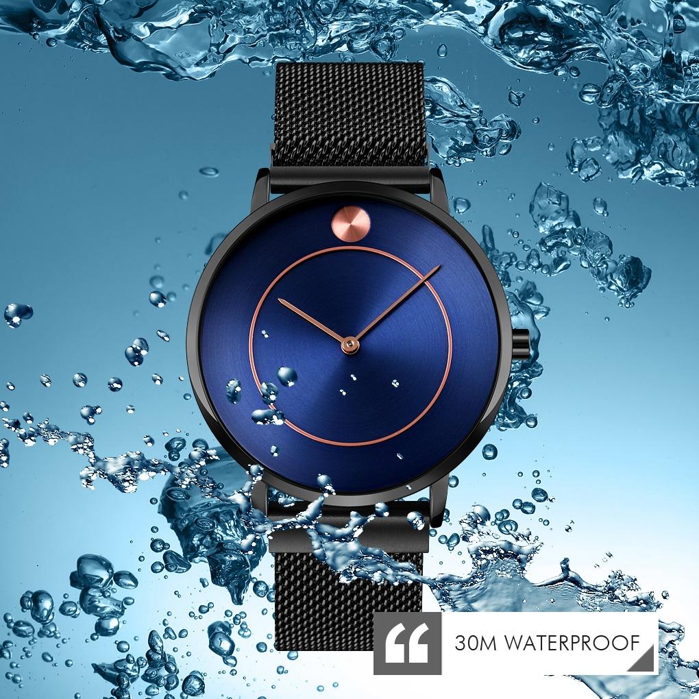 Women Metal Mesh Quartz Watch with Non-scale Dial - Black Shell Black Surface