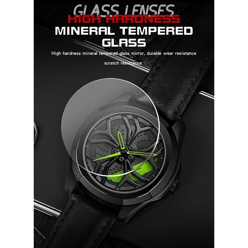 Men Mesh Belt Quartz Watch with 3d Hollow out Wheel - Silver Green