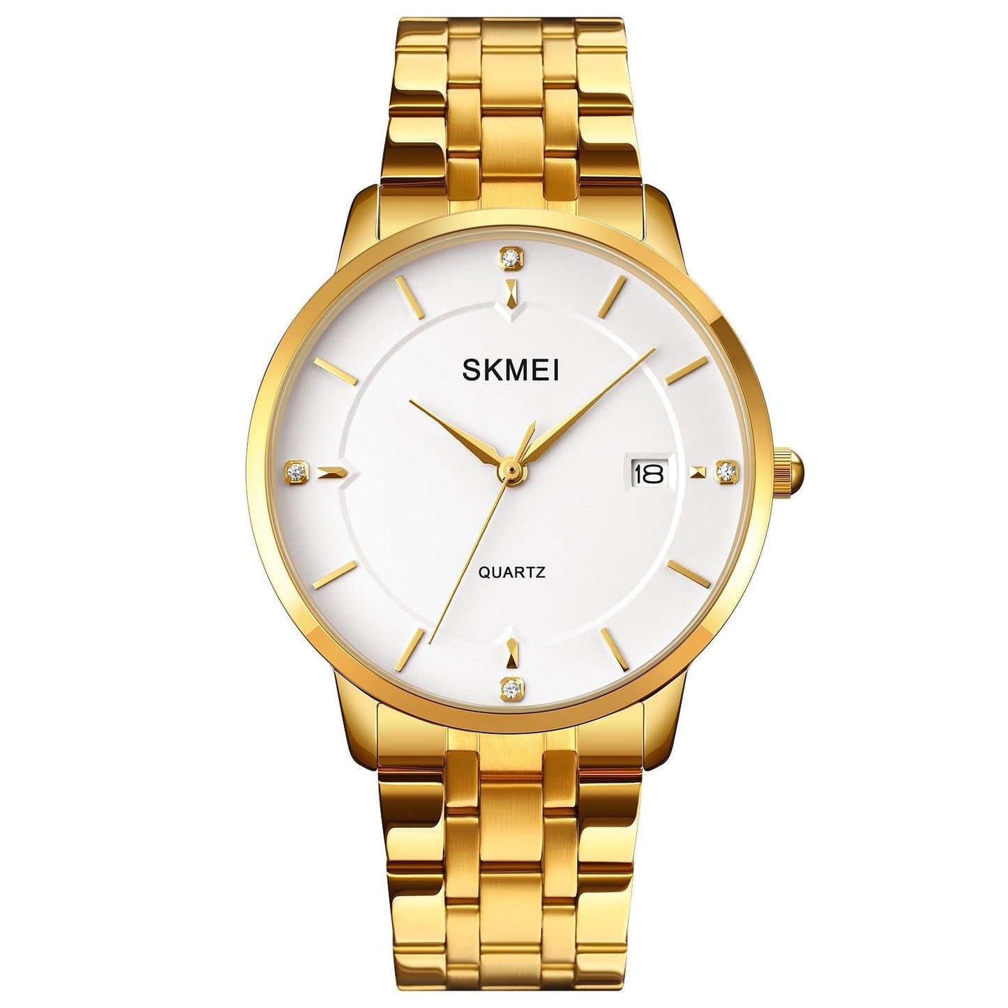 Men Casual Quartz Watch with Calendar - 1801 - Golden Steel Belt