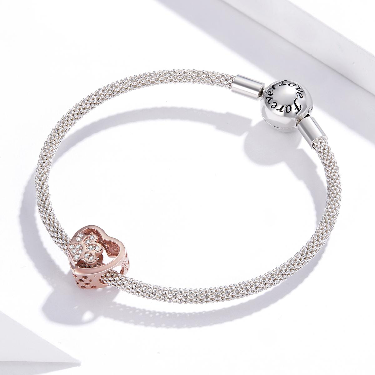 925 Sterling Silver Pet Paw Print Beaded Bracelet - Rose Gold