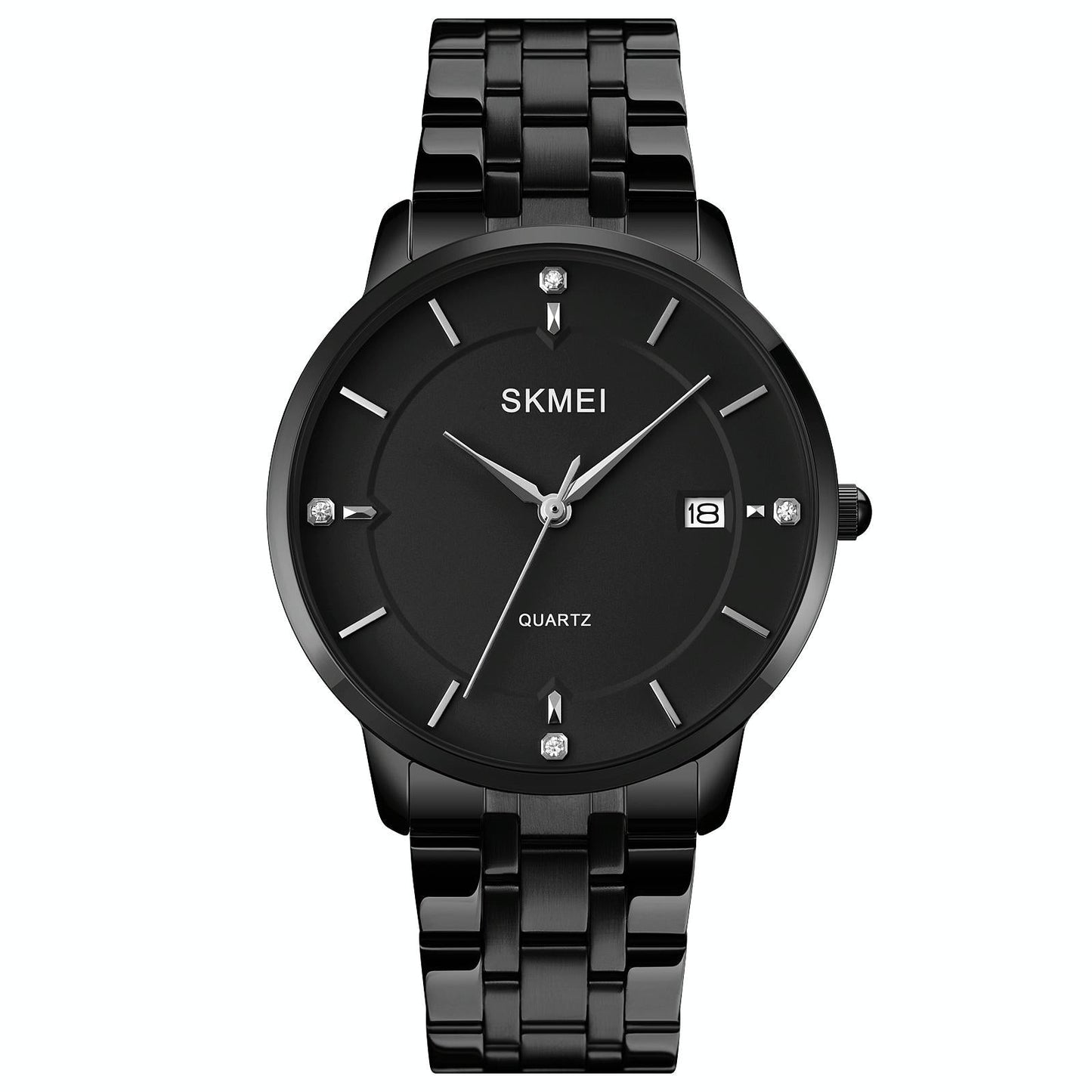 Men Casual Quartz Watch with Calendar - 1801 - Silver Steel Belt