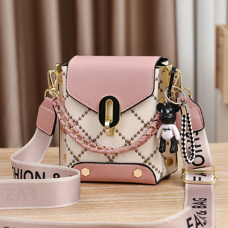 Pink Stylish Korean Minimalist Crossbody Bag - Elegant Small Square Shoulder Bag with Phone Pocket