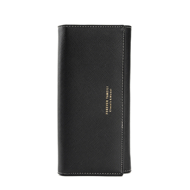 Black PU Slim Wallet with Polyester Interior - Stylish Clutch for Cards and Cash