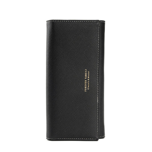 Black PU Slim Wallet with Polyester Interior - Stylish Clutch for Cards and Cash