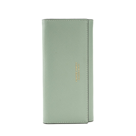 Green PU Slim Wallet with Polyester Interior - Stylish Clutch for Cards and Cash