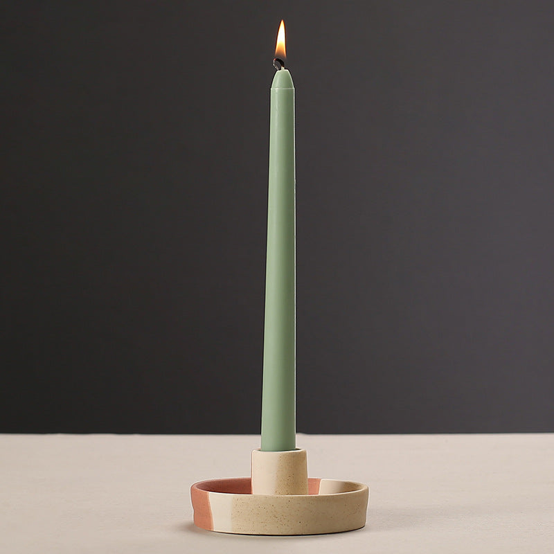 2 Pcs White Straight Bottom Nordic Ceramic Candle Holder with Jewelry Dish - Elegant Minimalist Home Decor Piece