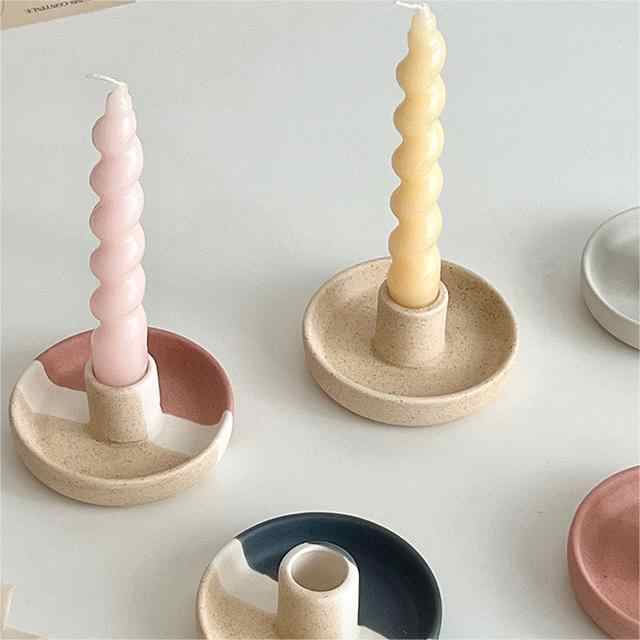 2 Pcs Dark Blue Straight Bottom Nordic Ceramic Candle Holder with Jewelry Dish - Elegant Minimalist Home Decor Piece