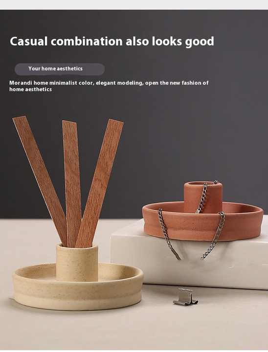 2 Pcs Blue, White And Orange Stitching Straight Bottom Nordic Ceramic Candle Holder with Jewelry Dish - Elegant Minimalist Home Decor Piece