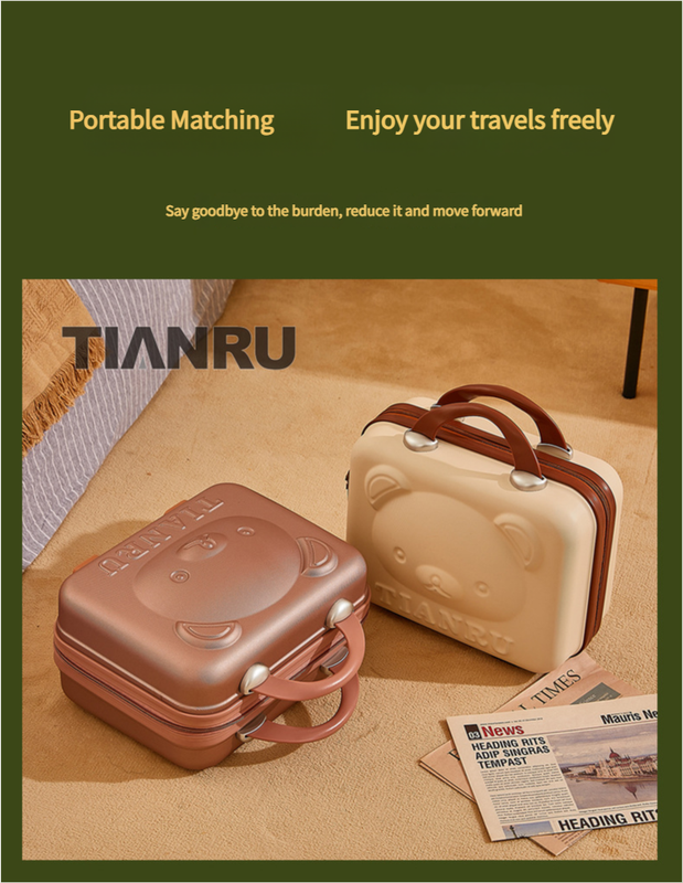 Cute Bear Face Hard-Shell Storage Case with Lock - 14-Inch gold Travel Organizer