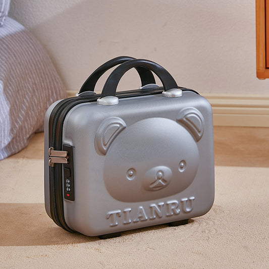 Cute Bear Face Hard-Shell Storage Case with Lock - 14-Inch grey Travel Organizer