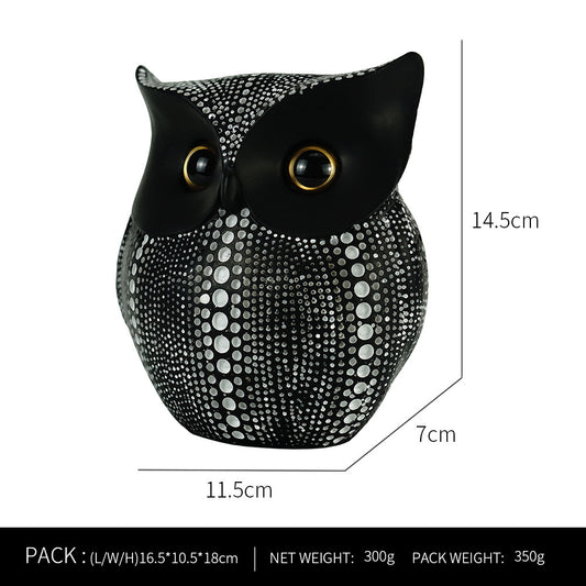 Black resin owl statue - modern perforated design for living room TV cabinet and entryway decoration